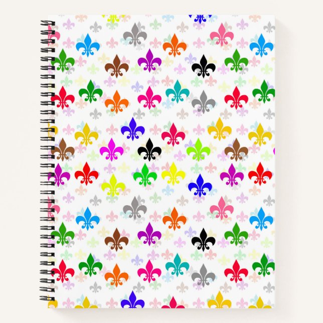 White Colourful Fleur-de-lis Pattern Design Notebook (Front)
