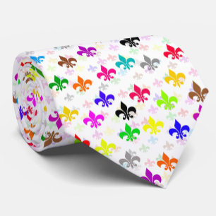 White Colourful Fleur-de-lis Pattern Design Tie