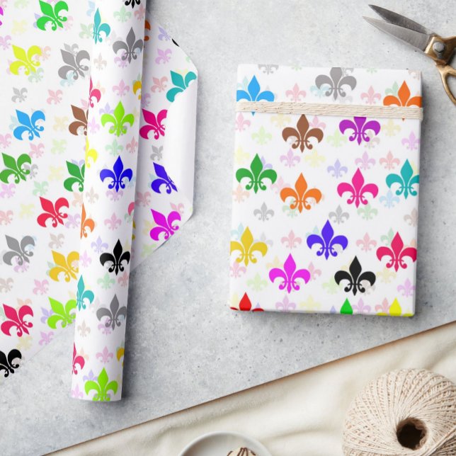 White Colourful Fleur-de-lis Pattern Design Wrapping Paper (Creator Uploaded)