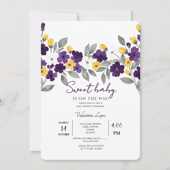 White Colourful Flower Baby Shower Invitation (Front)