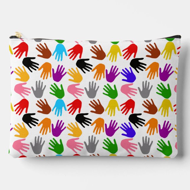 White Colourful Handprint Pattern Design  Accessory Pouch (Front)