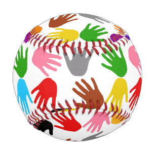 White Colourful Handprint Pattern Design Baseball