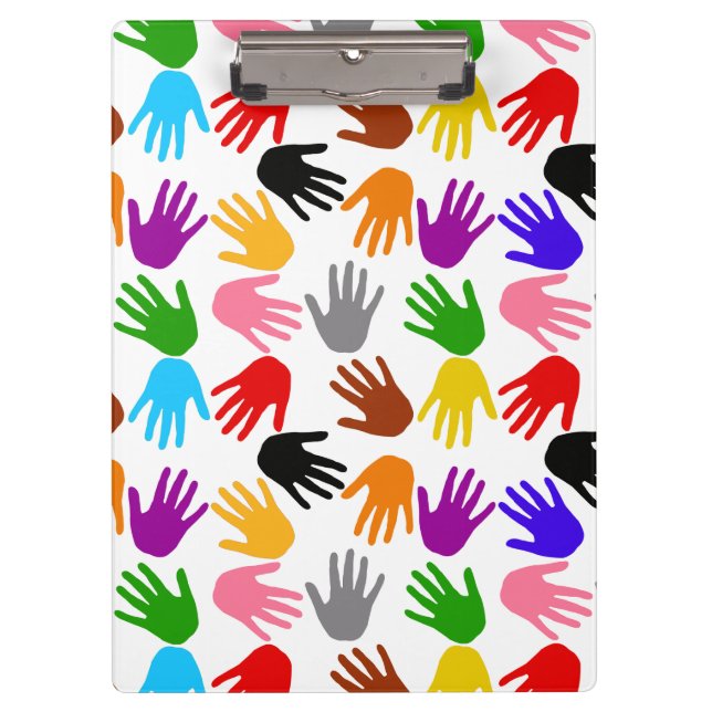 White Colourful Handprint Pattern Design  Clipboard (Front)