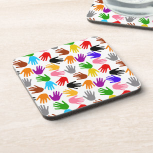 White Colourful Handprint Pattern Design Coaster