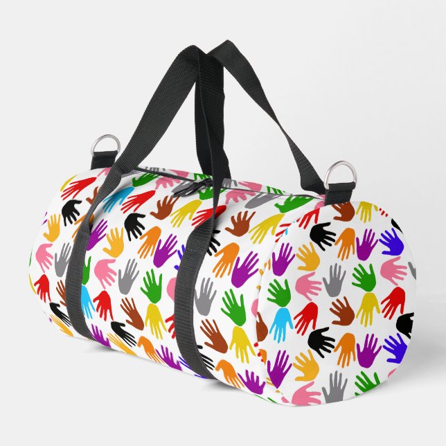White Colourful Handprint Pattern Design  Duffle Bag (Left Corner)