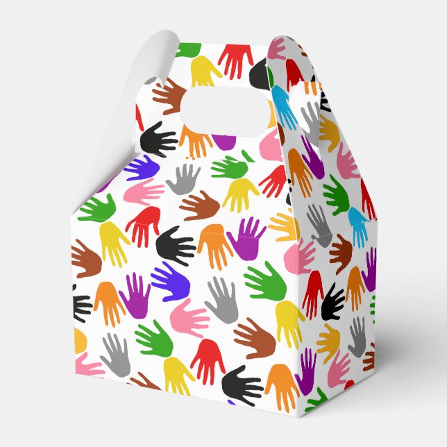 White Colourful Handprint Pattern Design  Favour Box (Front Side)