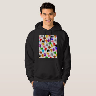 White Colourful Handprint Pattern Design Hoodie