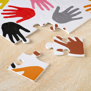 White Colourful Handprint Pattern Design Jigsaw Puzzle