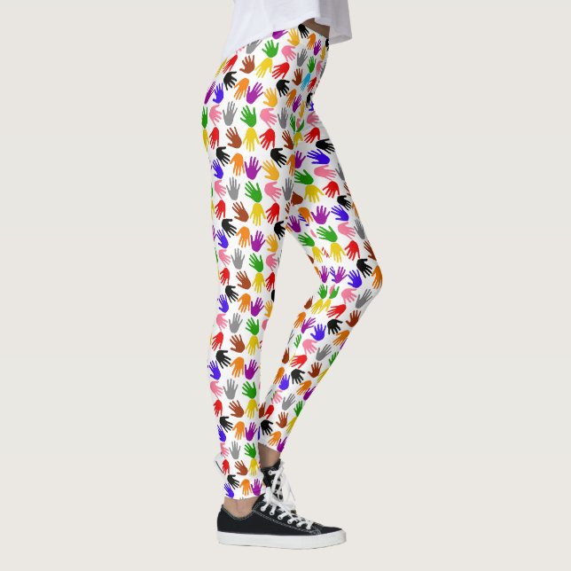 White Colourful Handprint Pattern Design  Leggings (Right)