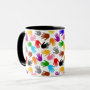 White Colourful Handprint Pattern Design Mug