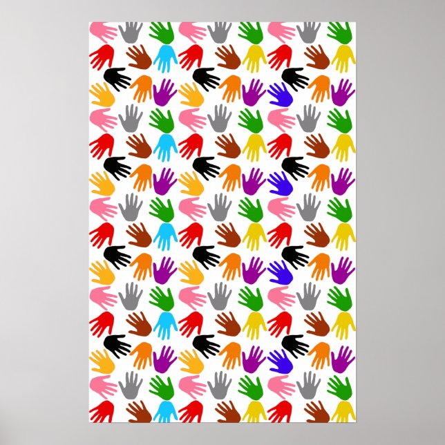 White Colourful Handprint Pattern Design  Poster (Front)