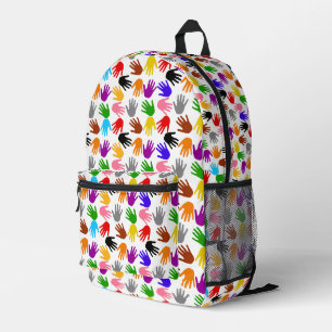 White Colourful Handprint Pattern Design Printed Backpack