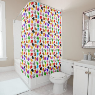White Colourful Handprint Pattern Design Shower Curtain