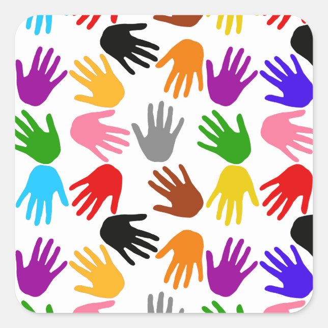 White Colourful Handprint Pattern Design  Square Sticker (Front)