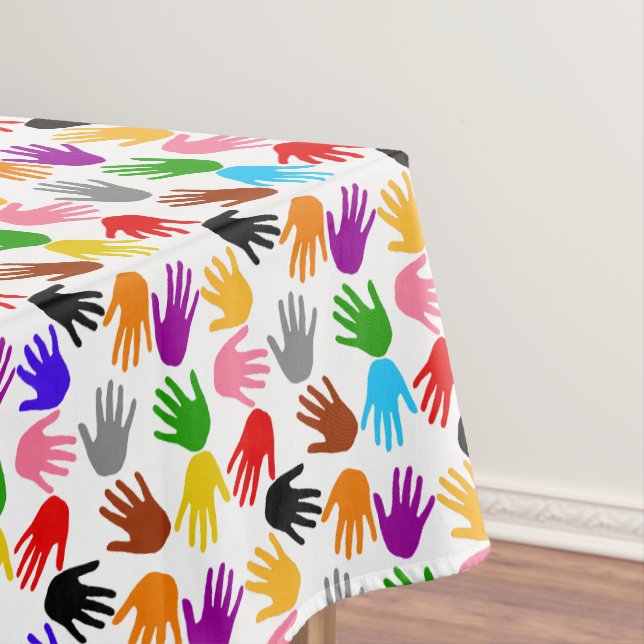White Colourful Handprint Pattern Design  Tablecloth (In Situ)