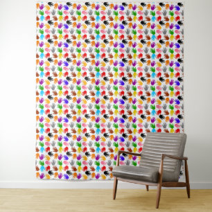 White Colourful Handprint Pattern Design Tapestry