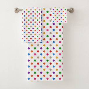 White Colourful Rainbow Polka Dots Design  Bath Towel Set