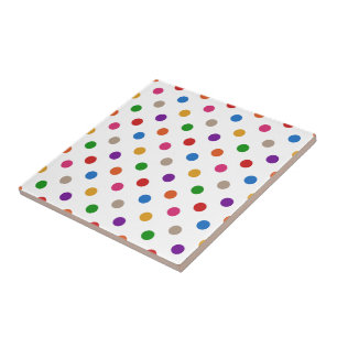 White Colourful Rainbow Polka Dots Design Ceramic Tile