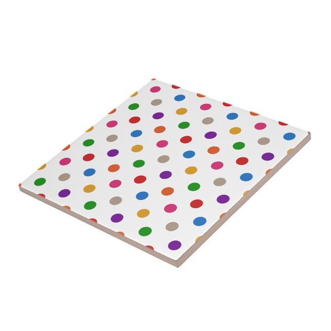 White Colourful Rainbow Polka Dots Design  Ceramic Tile (Side)