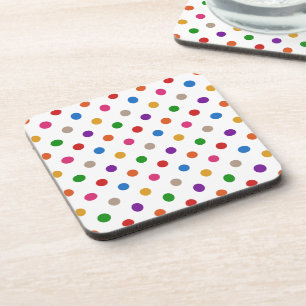 White Colourful Rainbow Polka Dots Design Coaster