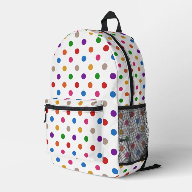 White Colourful Rainbow Polka Dots Design  Printed Backpack (Back Corner Right)