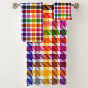 White Colourful Twill Plaid Tartan Design Bath Towel Set
