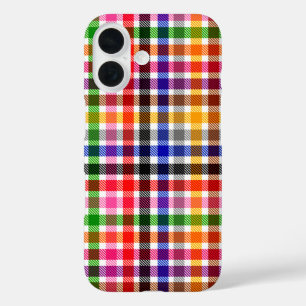 White Colourful Twill Plaid Tartan Design iPhone 16 Case