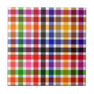 White Colourful Twill Plaid Tartan Design Ceramic Tile