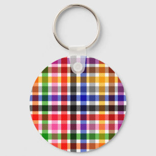 White Colourful Twill Plaid Tartan Design  Key Ring