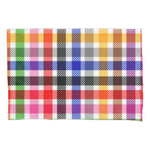 White Colourful Twill Plaid Tartan Design Pillowcase