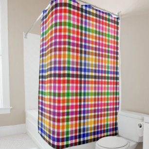 White Colourful Twill Plaid Tartan Design Shower Curtain