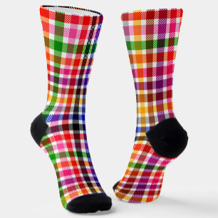 White Colourful Twill Plaid Tartan Design Socks