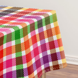 White Colourful Twill Plaid Tartan Design  Tablecloth