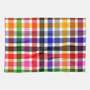 White Colourful Twill Plaid Tartan Design Tea Towel