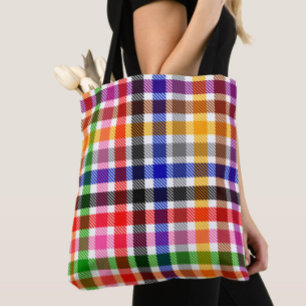White Colourful Twill Plaid Tartan Design Tote Bag