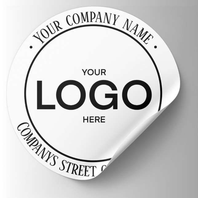 White Company logo and address  Classic Round Sticker (White Logo Classic Round Sticker. Add your custom text, ex, Company Name, web or address.
)