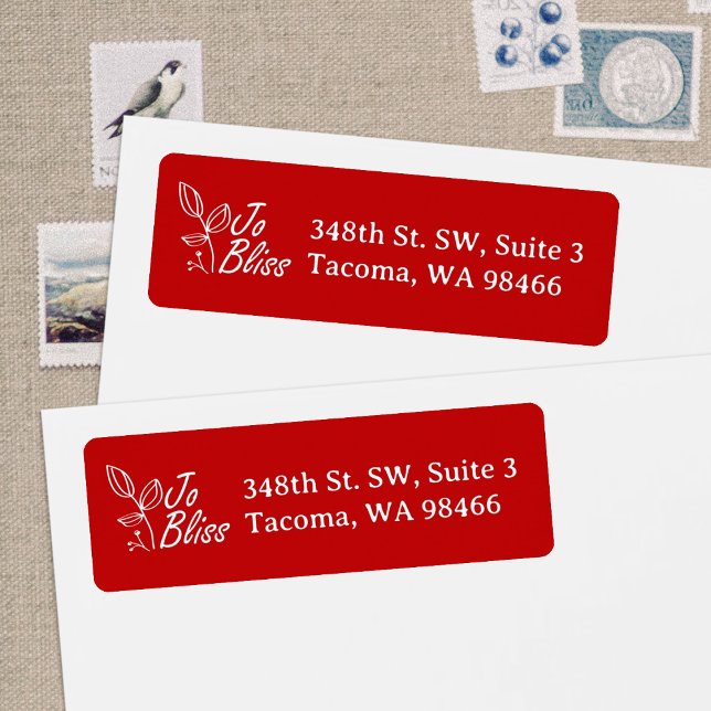 White Company Logo, Holiday Red Return Address Label (Red, white logo return address labels for business Christmas holiday greeting cards)