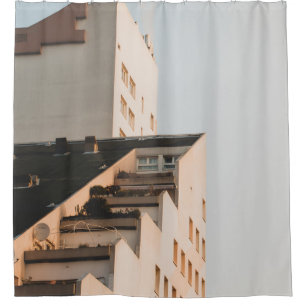 WHITE CONCRETE BUILDING SHOWER CURTAIN