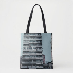 WHITE CONCRETE BUILDING TOTE BAG