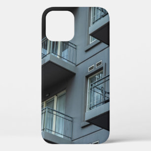 WHITE CONCRETE BUILDING WITH WHITE METAL RAILINGS iPhone 12 CASE
