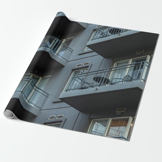 WHITE CONCRETE BUILDING WITH WHITE METAL RAILINGS WRAPPING PAPER (Unrolled)