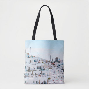 White concrete houses under blue sky at daytime tote bag