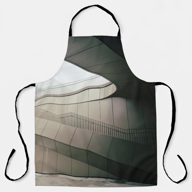 WHITE CONCRETE STAIRS WITH GRAY METAL RAILINGS APRON (Front)