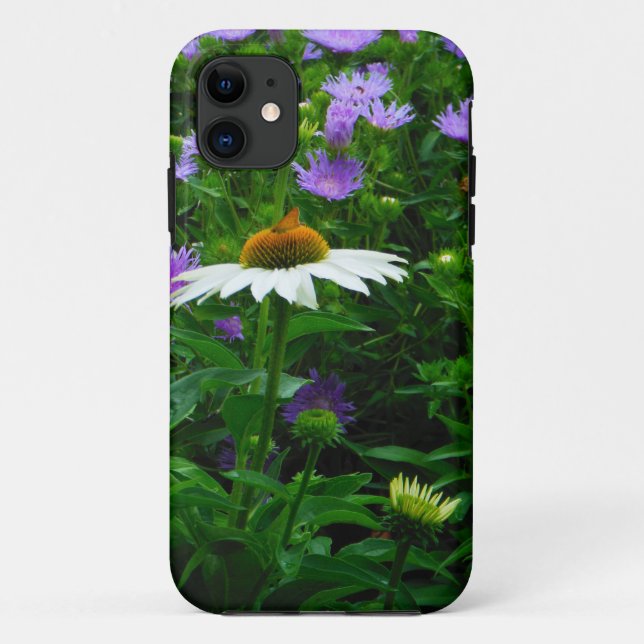 White Cone flower, purple flowers and moth Case-Mate iPhone Case (Back)