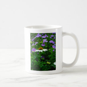 White Cone flower, purple flowers and moth Coffee Mug