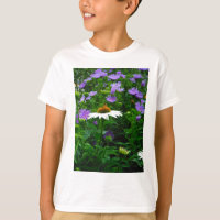 White Cone flower, purple flowers and moth