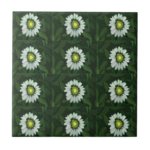 White Coneflower Floral Ceramic Tile
