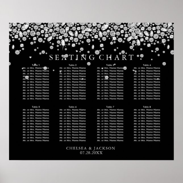 White Confetti Diamonds on Black Seating Chart (Front)