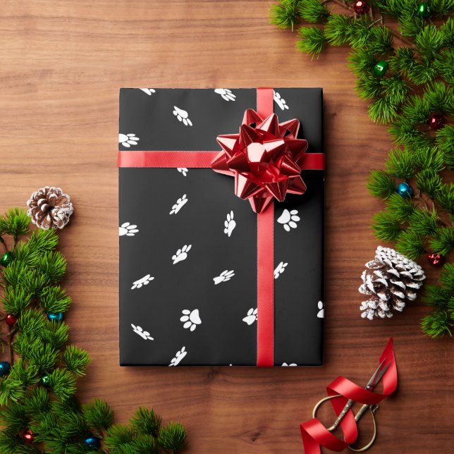 White Confetti Dog Paw Print Pattern Custom Wrapping Paper (Holiday Gift)