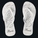 White Confetti Glitter & White Metallic | Bride Thongs<br><div class="desc">Bridal Party Flip Flop Shoes ready for you to personalise. If need be... you can start fresh with your own text, text colour and font choices with the Zazzle design tool area. ✔Note: Not all template areas need changed. 📌If you need further customisation, please click the "Click to Customise further"...</div>